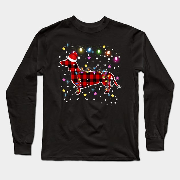 Buffalo Plaid Christmas Paw Dog with Santa hat & Lights Long Sleeve T-Shirt by The Design Catalyst